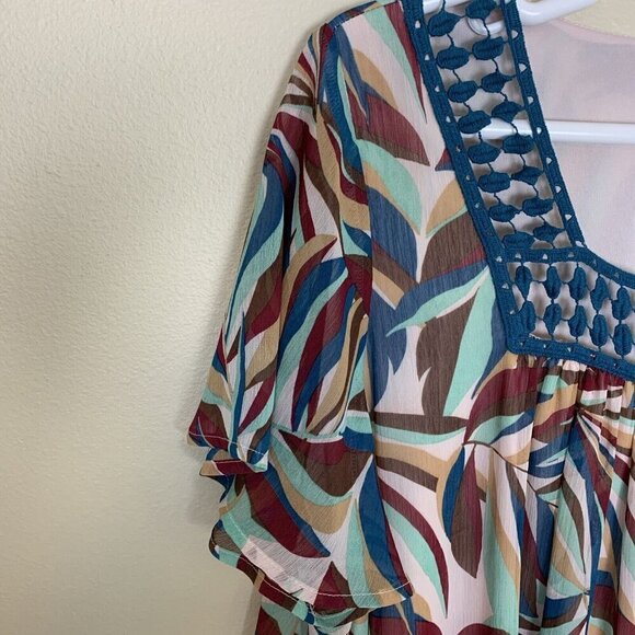 Lane Bryant Short Sleeve Blouse Lightweight Crochet Teal Brown Top Womens 18 20 - Picture 6 of 15